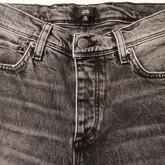Mens River Island Buttonfly Jeans Size 30x32 Dylan Slim Charcoal Grey - Picture 4 of 11